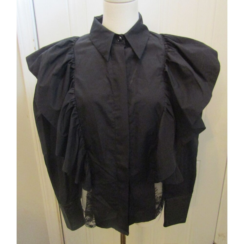 Chic Black Ruffled Blouse - Picture 2 of 10